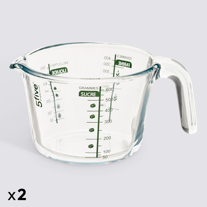Lot de 2 verres doseurs, verre borosilicate, 50 cl, transparent Essentiels