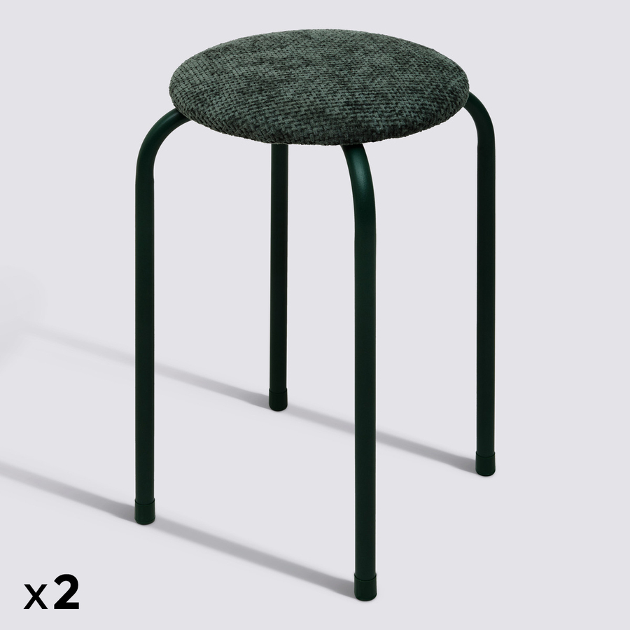 Lot de 2 tabourets empilables, d.38 cm, vert kaki Flexy