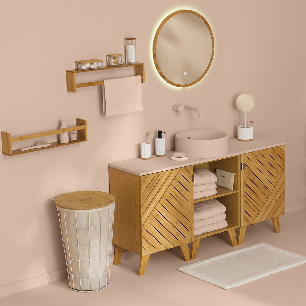 Miroir rond à led 57cm Bambou