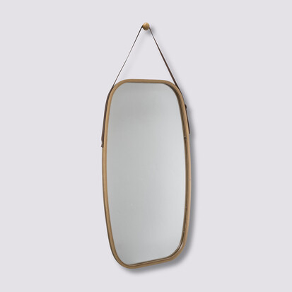 Miroir ovale lanière cuir 77x43cm 