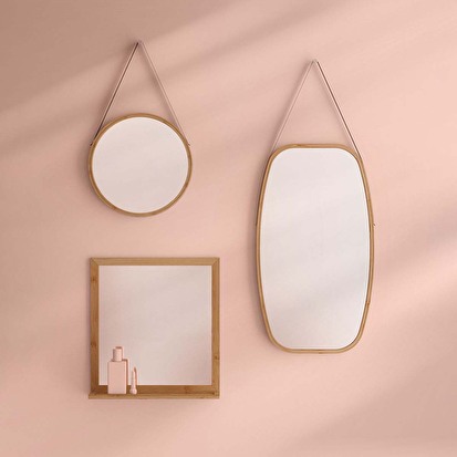 Miroir ovale lanière cuir 77x43cm 