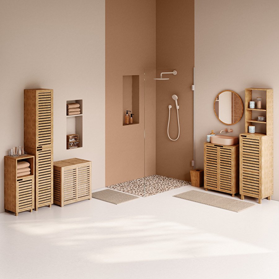 Meuble colonne 1 porte, bambou Sicela